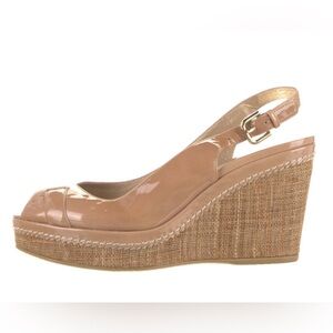 Stuart Weitzman Patent Leather Excise Slingback Wedge Sandals
